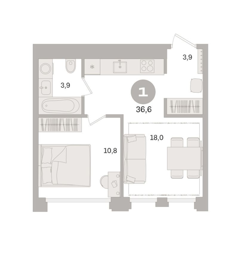 1к. квартира, 36.6 м²