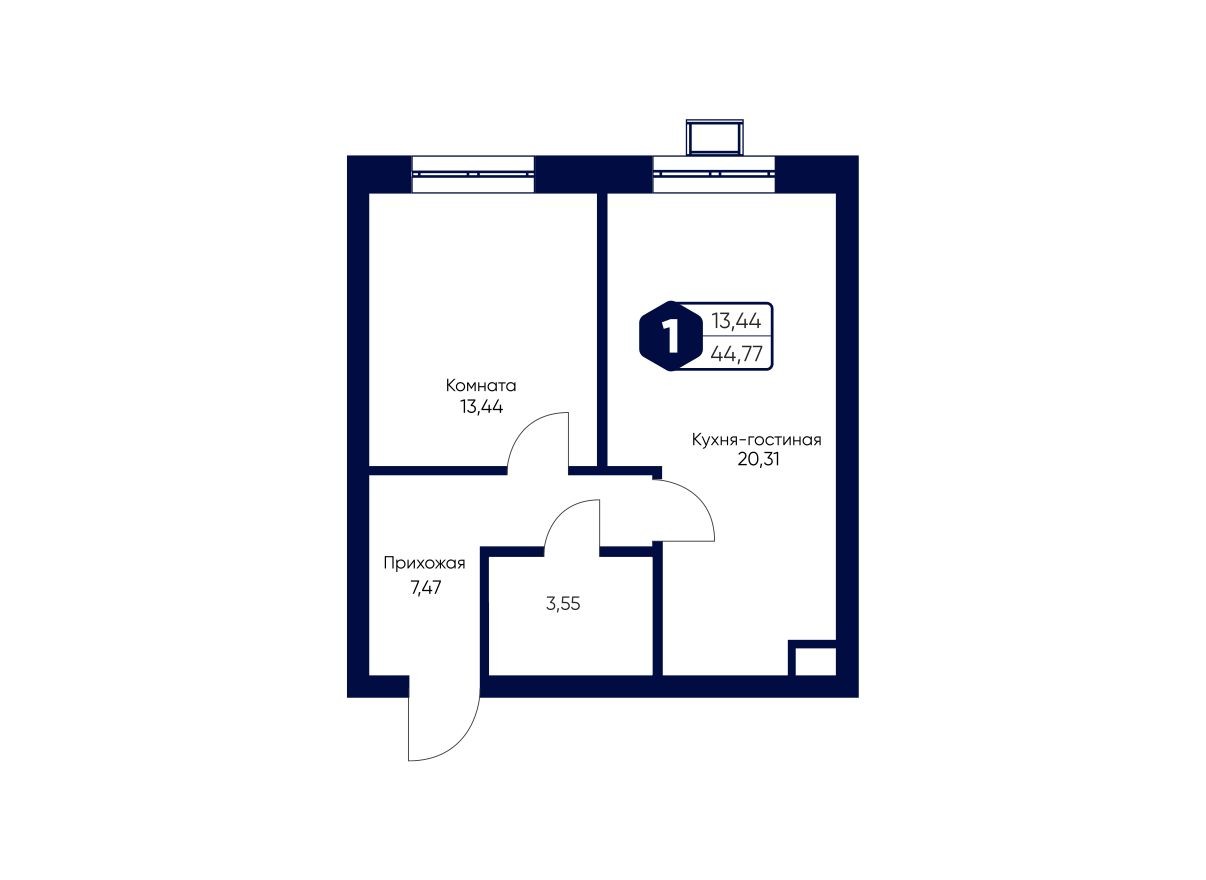 1к. квартира, 44.8 м²