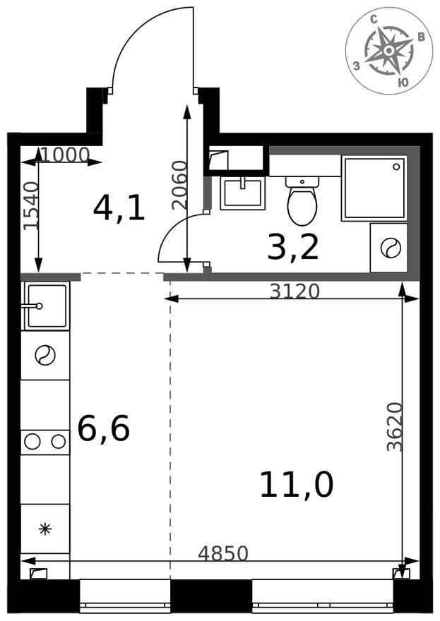 Студия-квартира, 24.9 м²