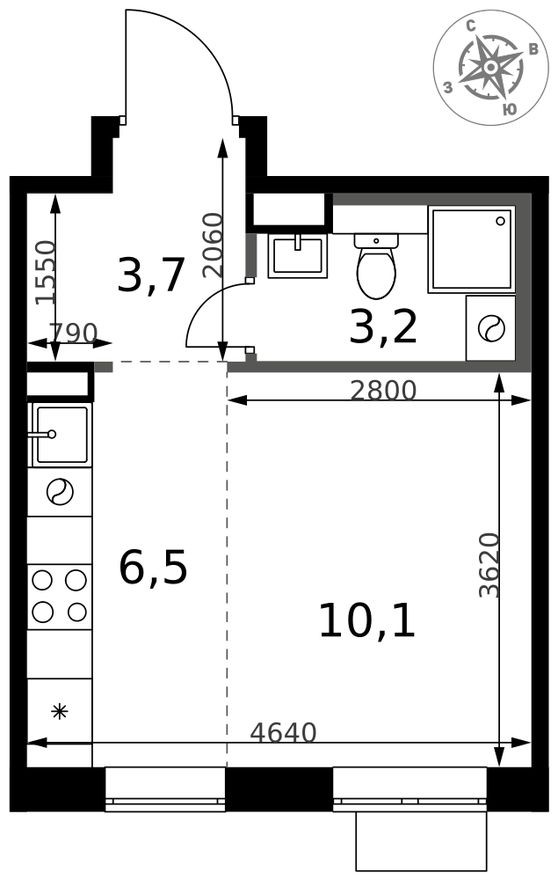 Студия-квартира, 23.5 м²
