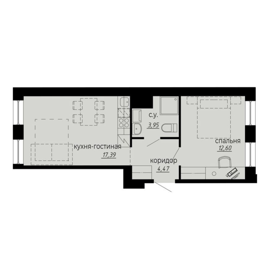 1е квартира, 38.4 м²