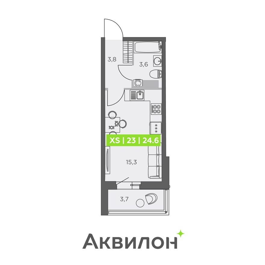 Студия-квартира, 24.6 м²