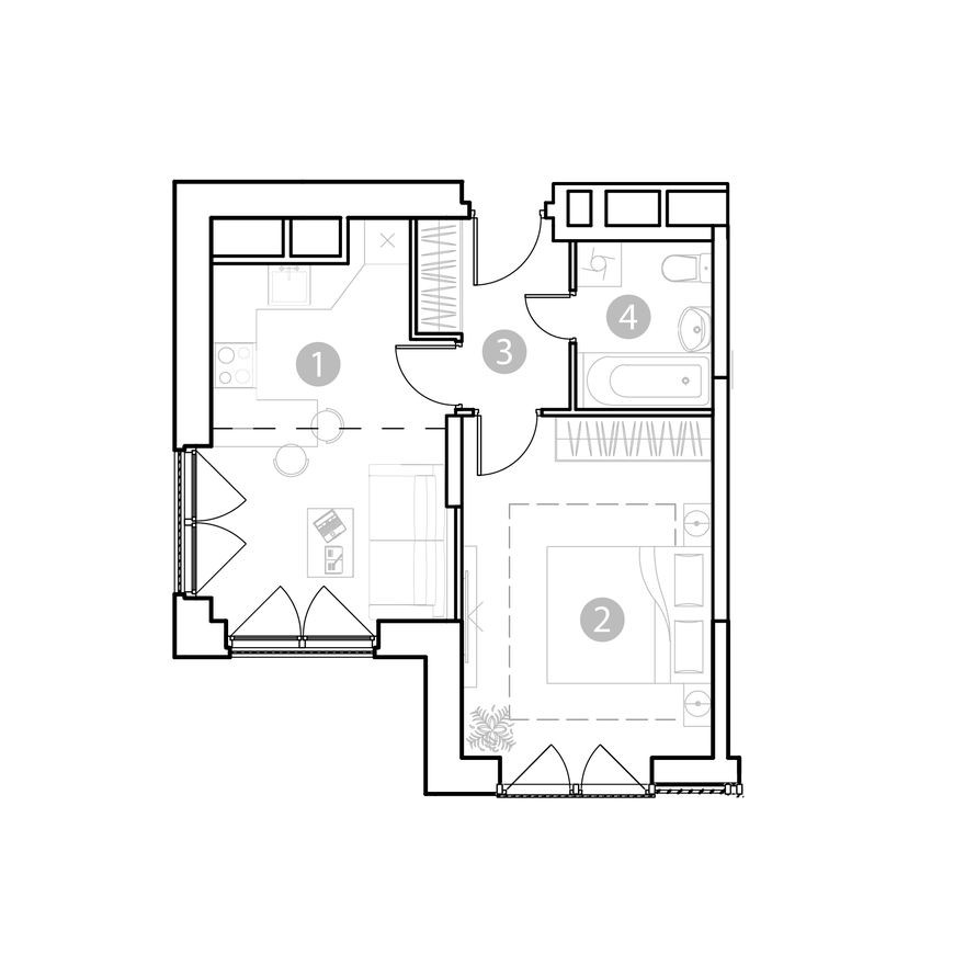 2к. апартаменты, 39.7 м²