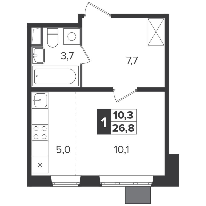 Студия-квартира, 26.5 м²