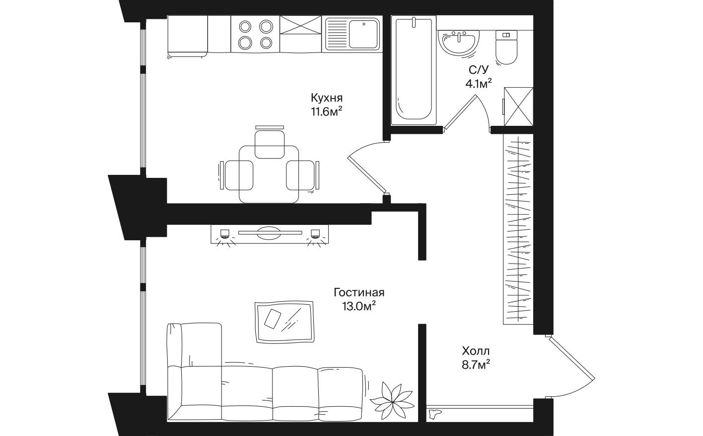 1к. квартира, 37.4 м²