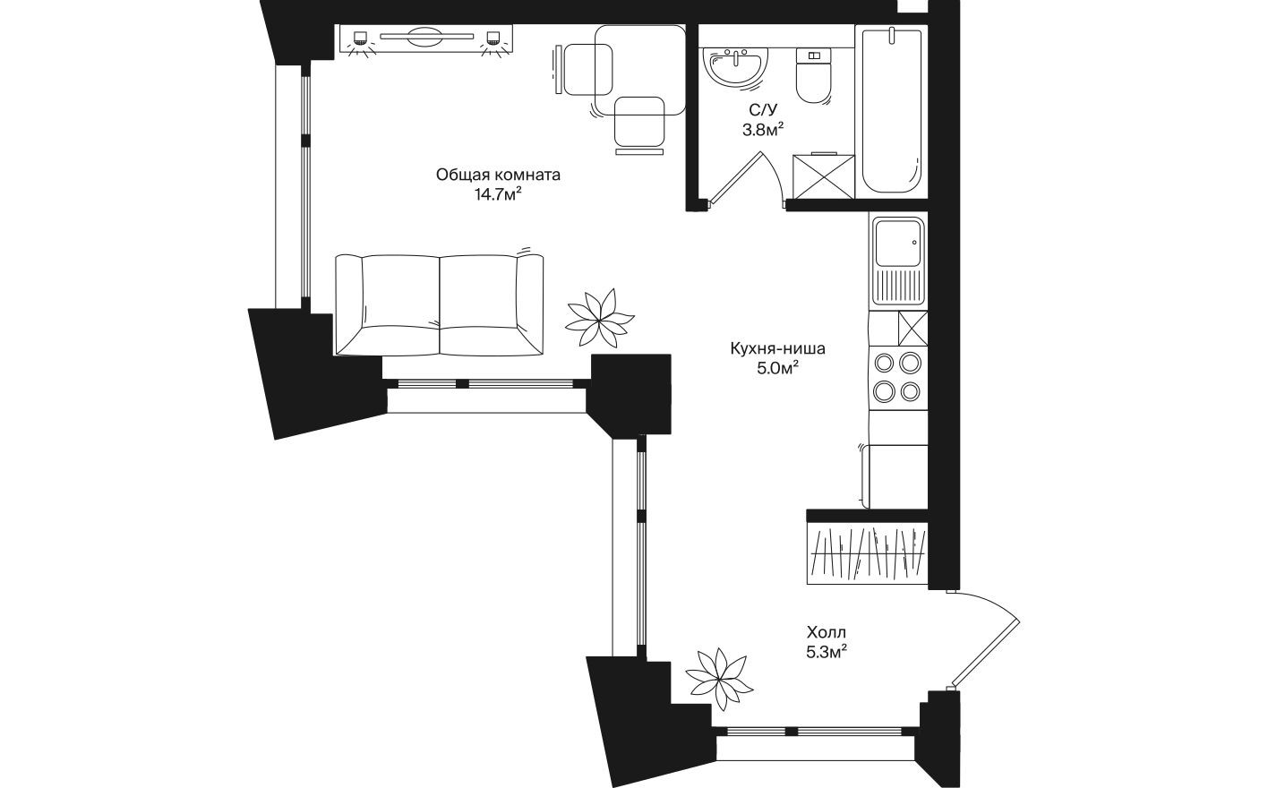 1к. квартира, 28.8 м²