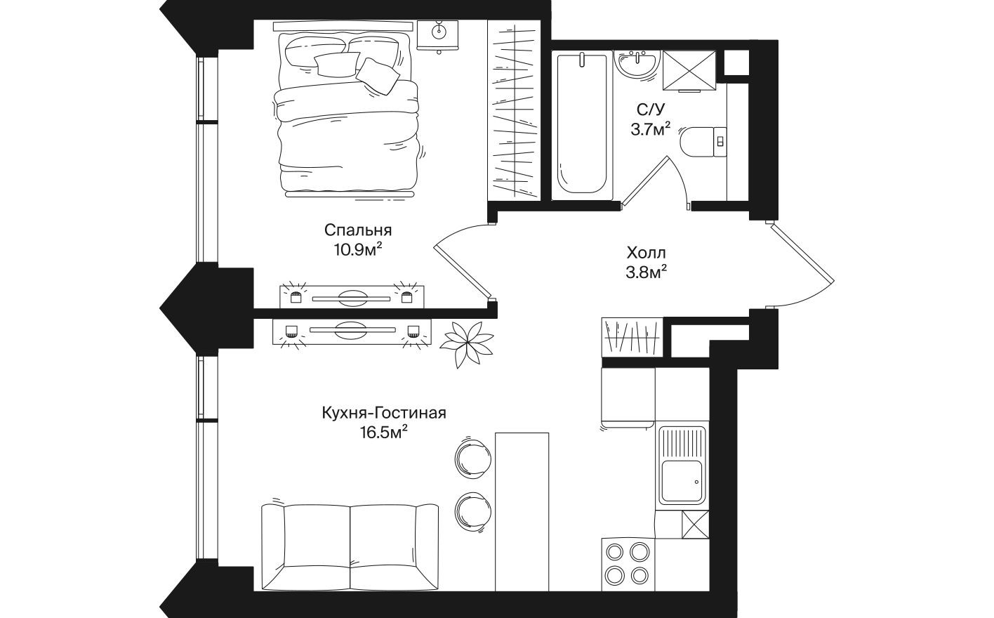 1к. квартира, 34.9 м²