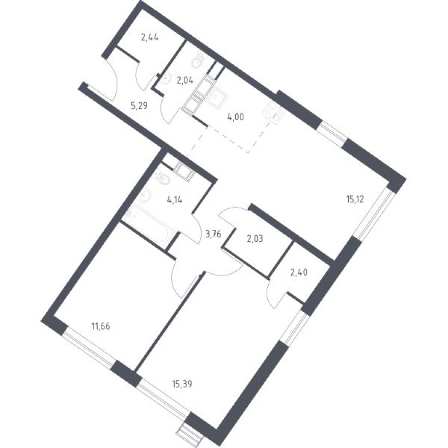 2к. квартира, 68.3 м²