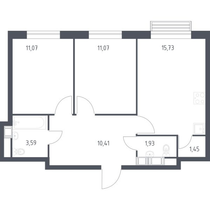 2к. квартира, 55.3 м²