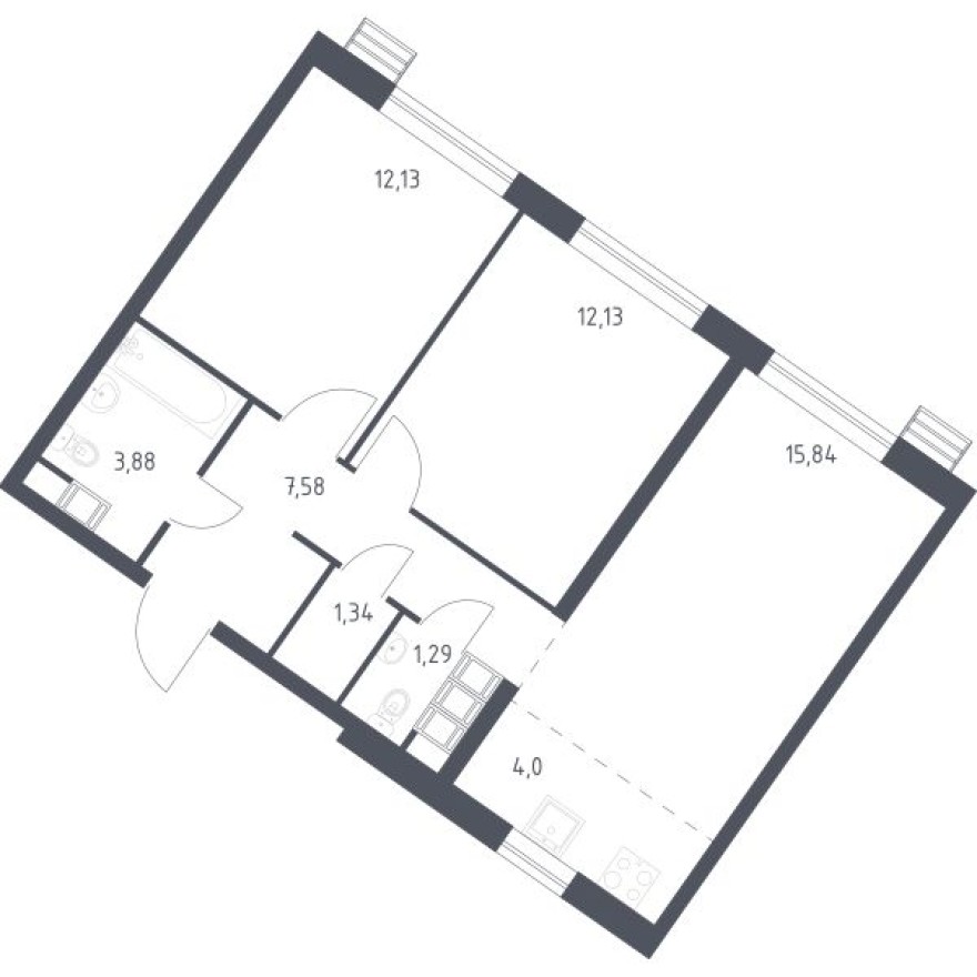 2к. квартира, 58.2 м²