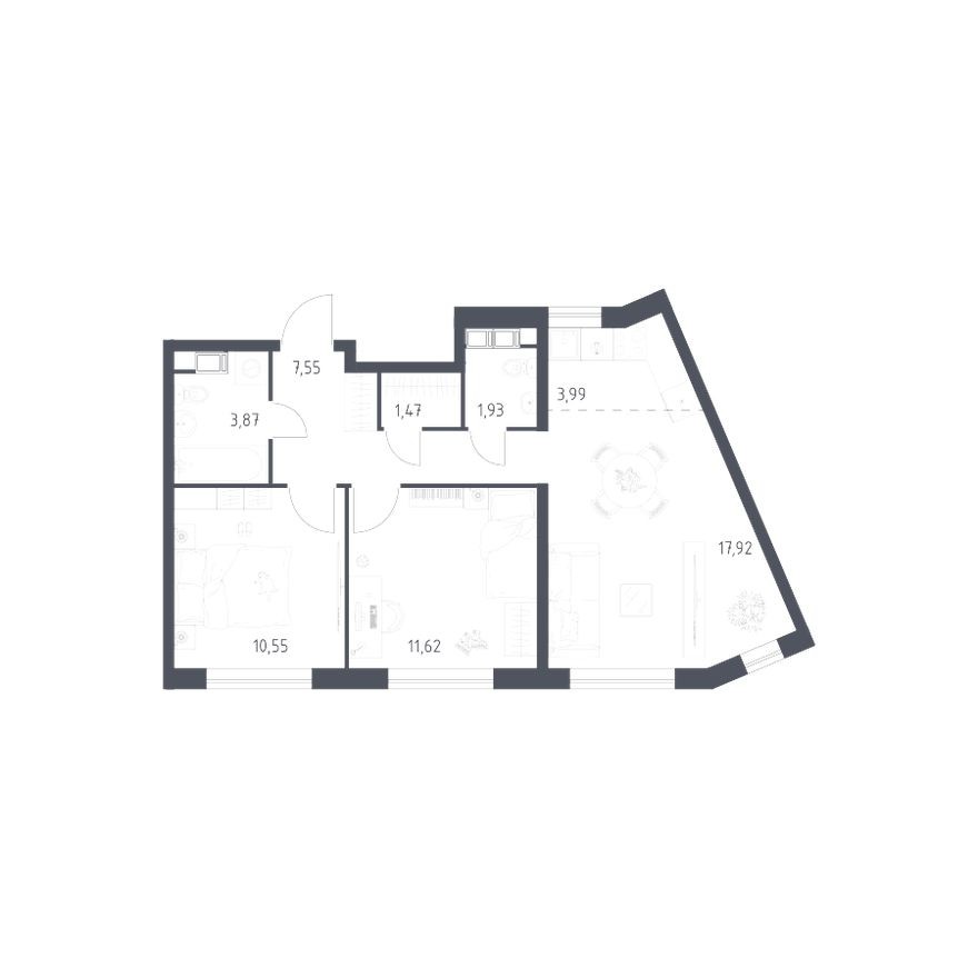 2к. квартира, 58.9 м²