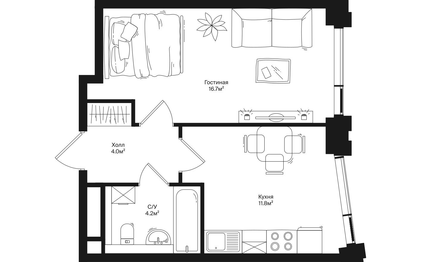 1к. квартира, 36.7 м²