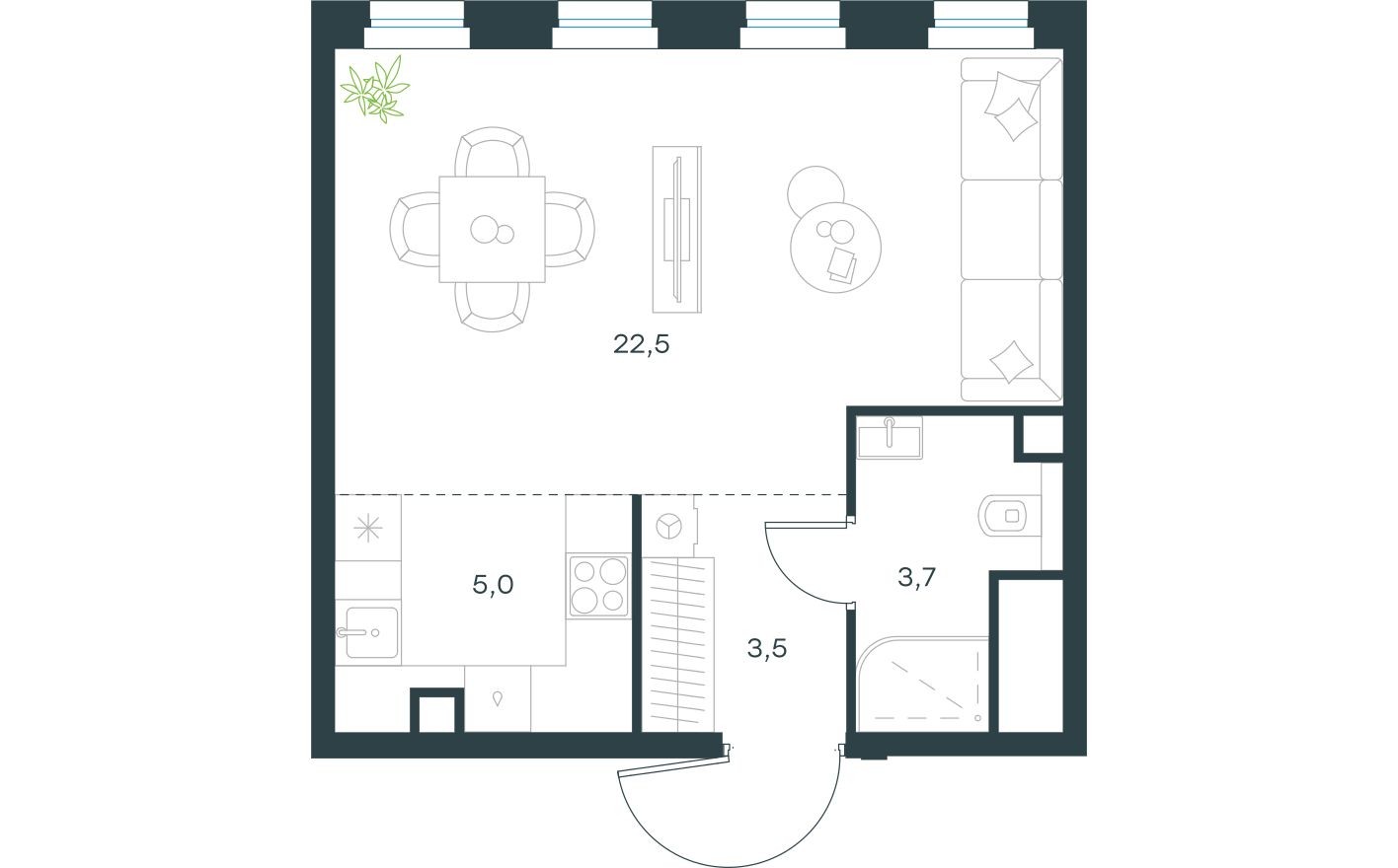 Планировка — 1к. квартира, 34.7 м²