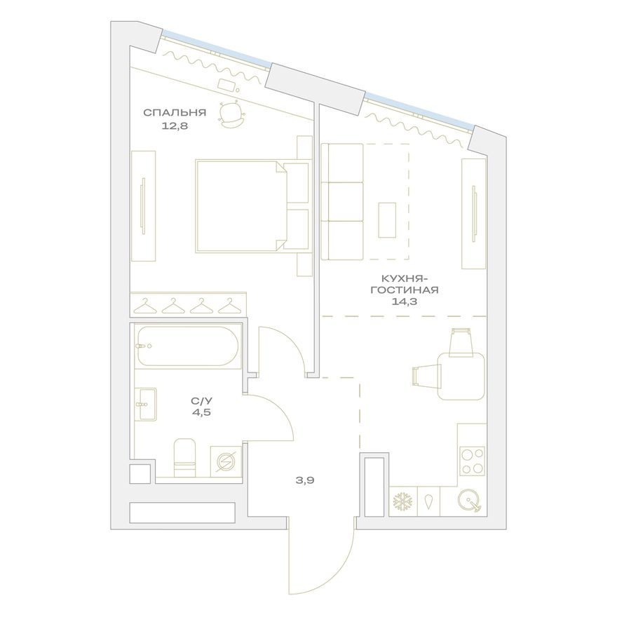 1к. квартира, 35.5 м²