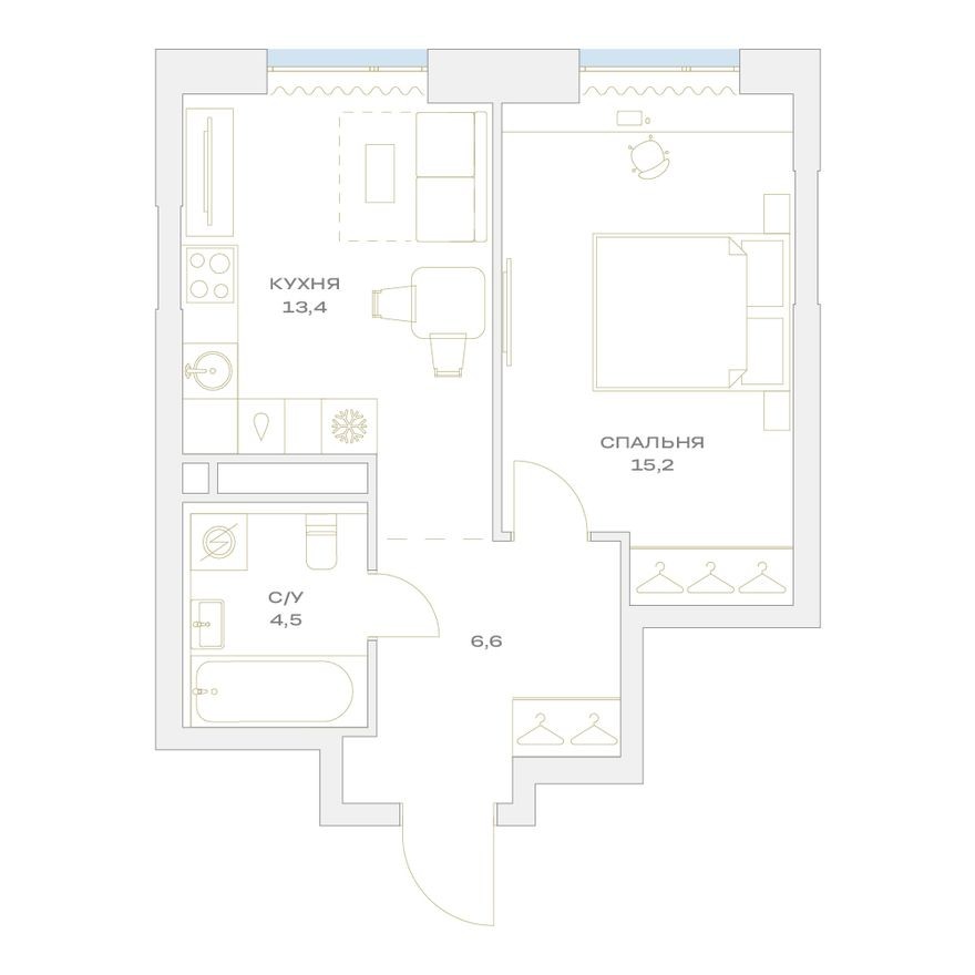 1к. квартира, 39.7 м²
