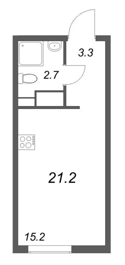 Планировка — Студия-квартира, 21.2 м²