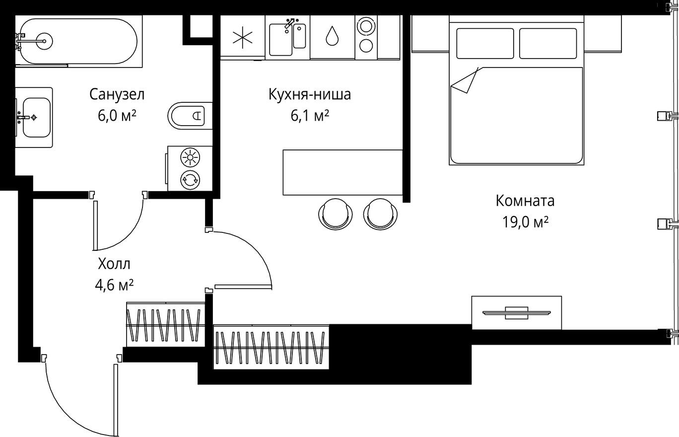 Студия-квартира, 35.7 м²