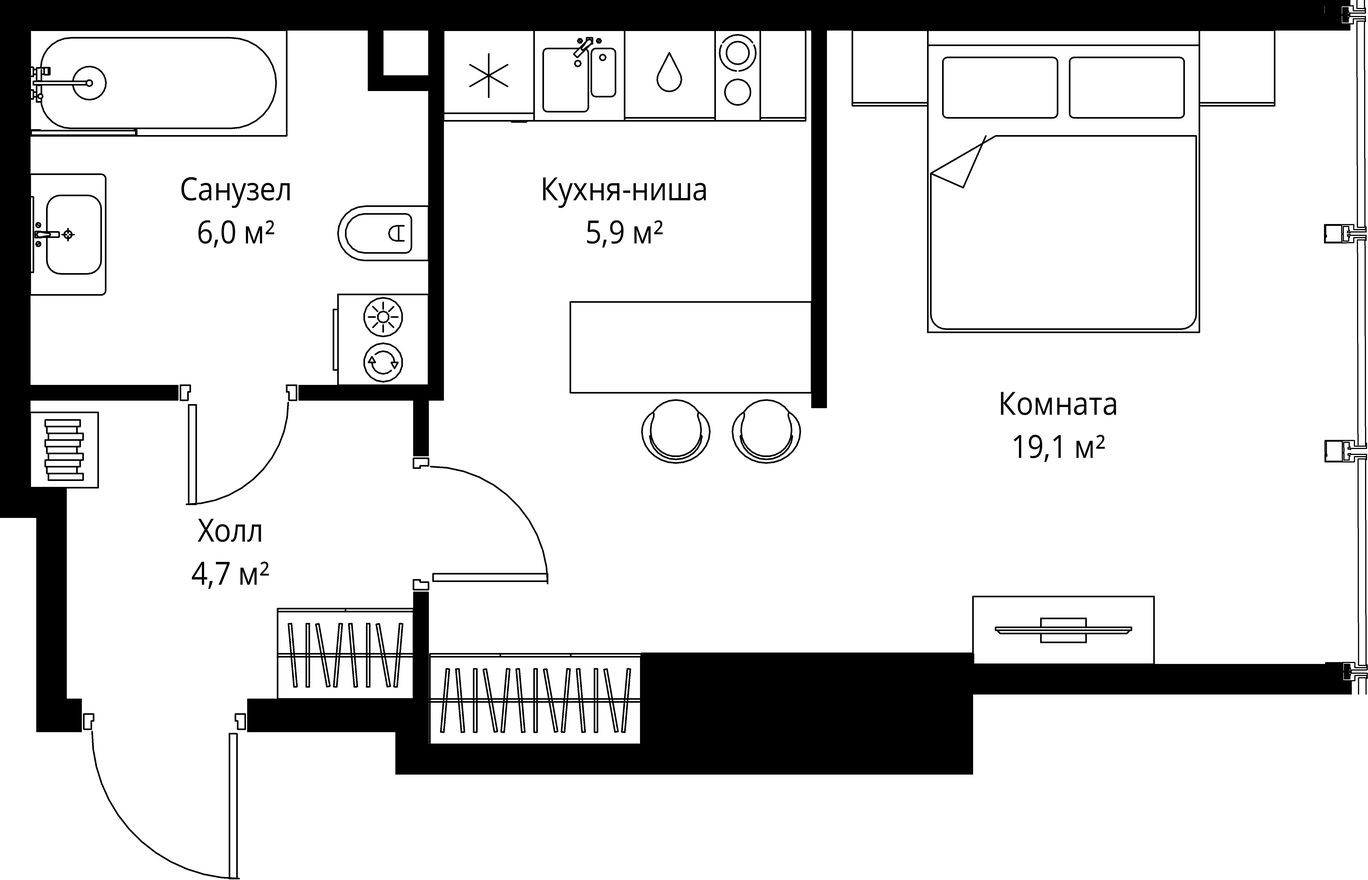 Студия-квартира, 35.7 м²