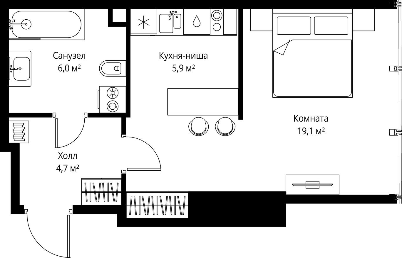 Студия-квартира, 35.7 м²