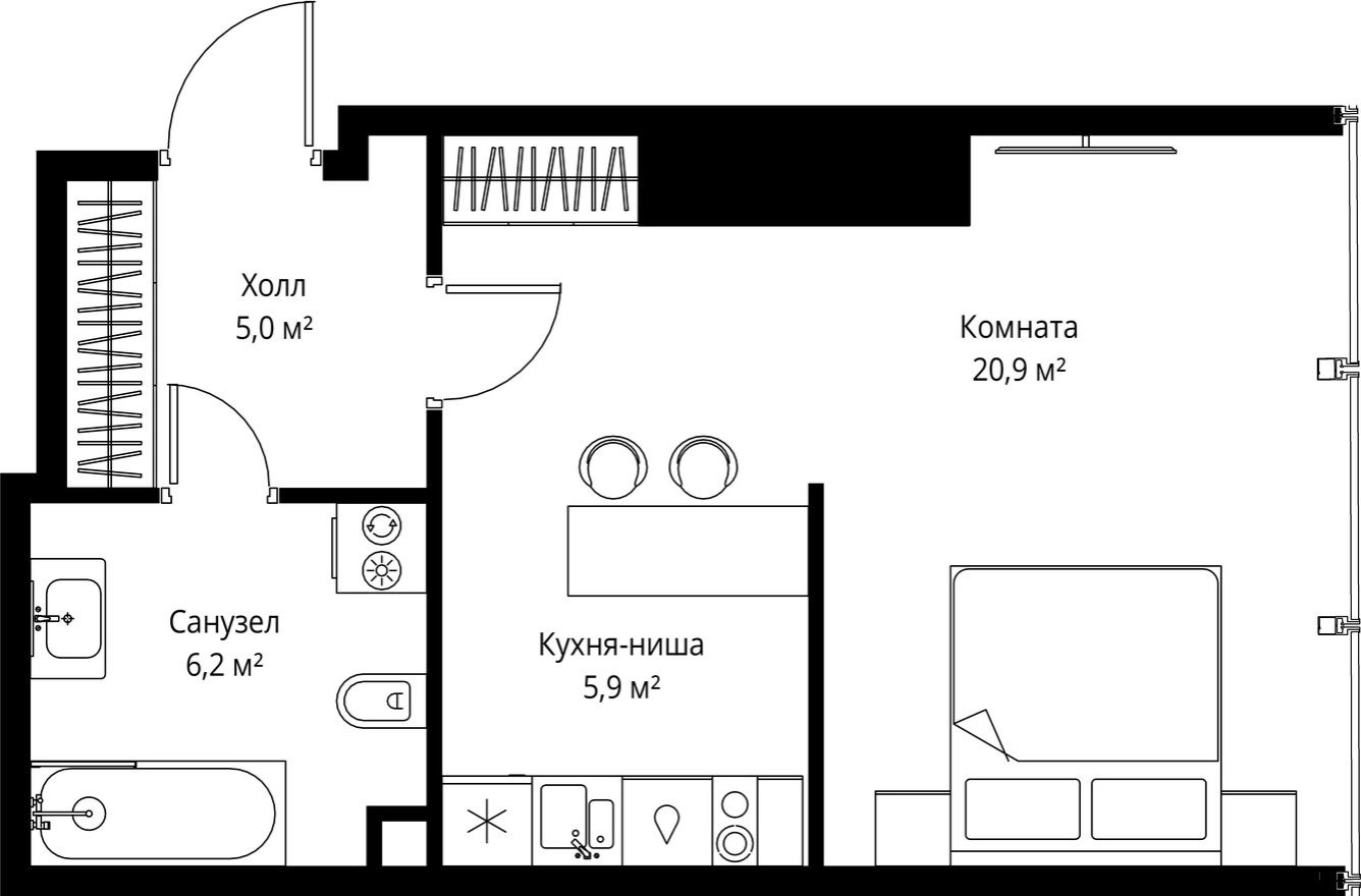 Студия-квартира, 38.0 м²