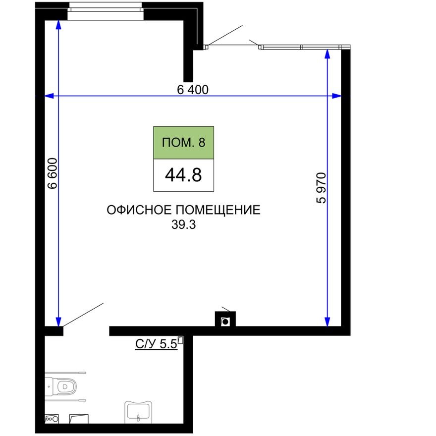 Помещение свободного назначения, 44.8 м²