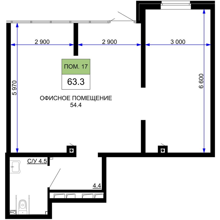 Помещение свободного назначения, 63.3 м²