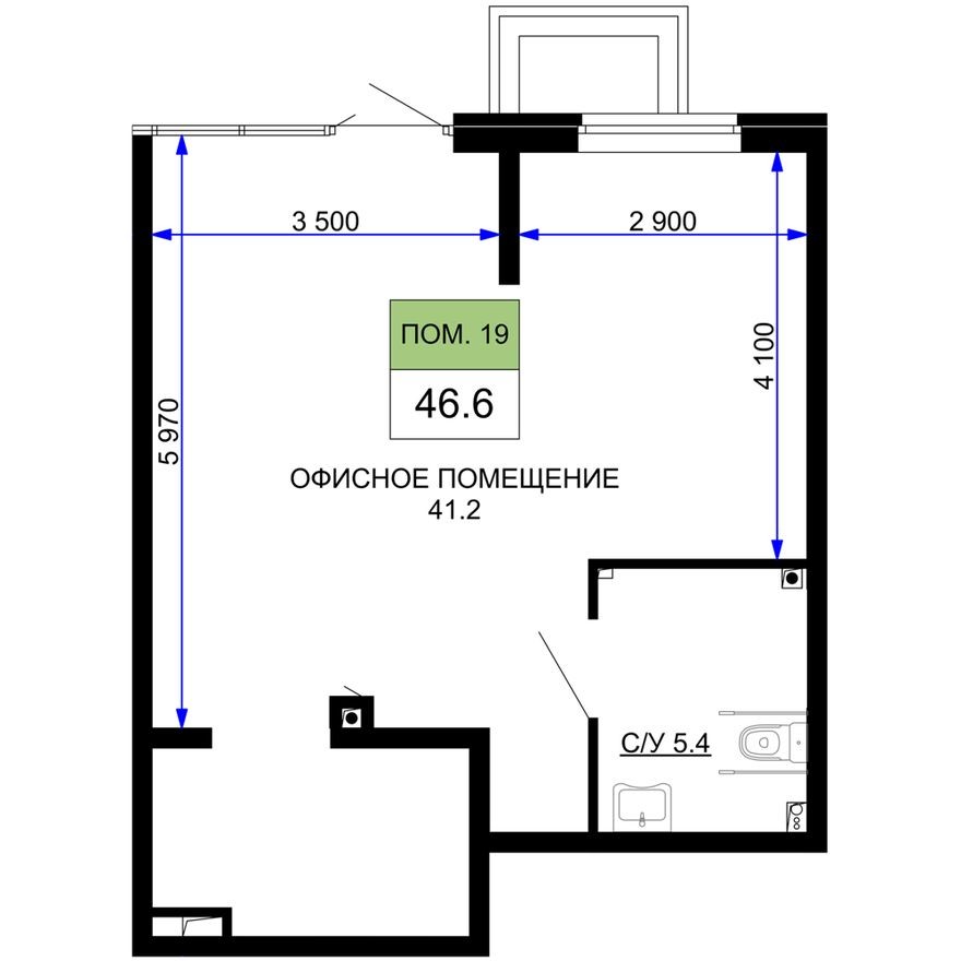 Помещение свободного назначения, 46.6 м²