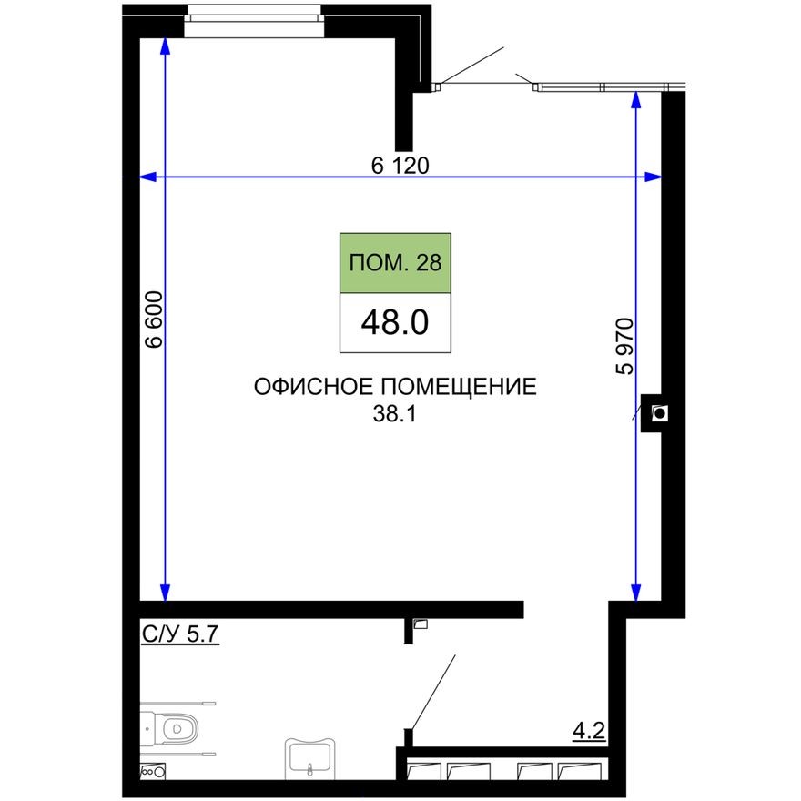 Помещение свободного назначения, 48.0 м²