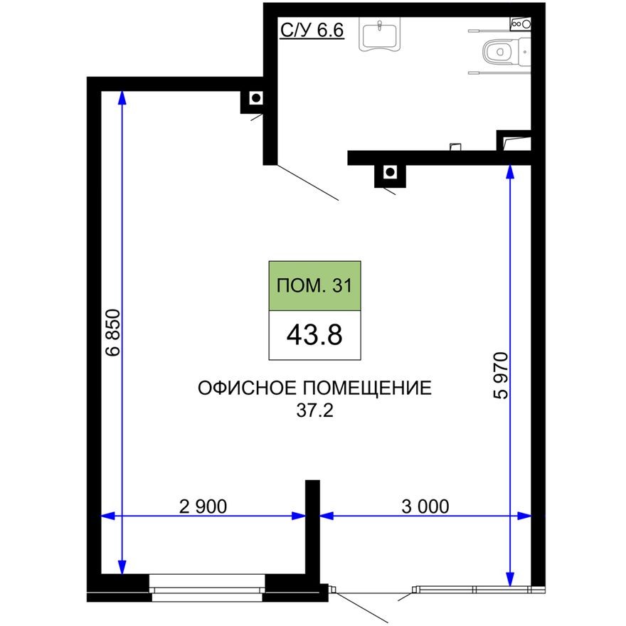 Помещение свободного назначения, 43.8 м²
