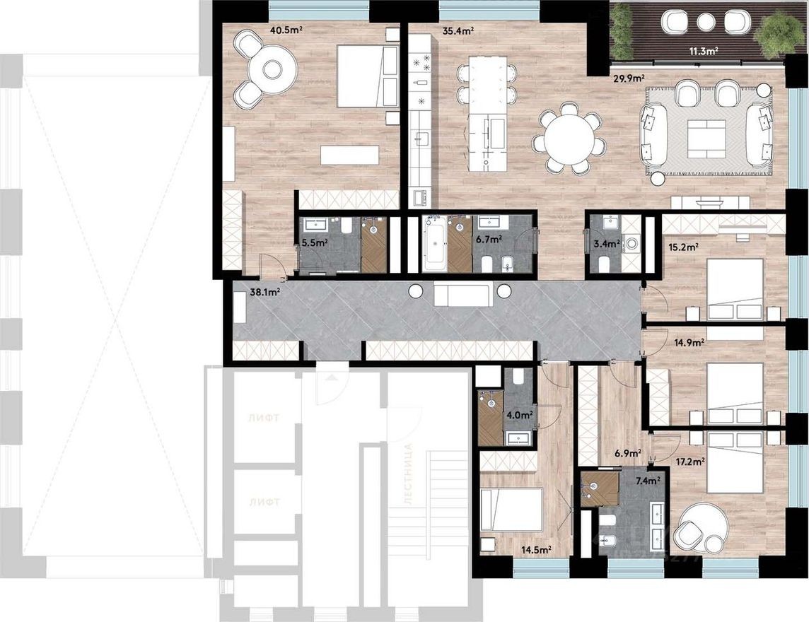 5к. квартира, 250.0 м²