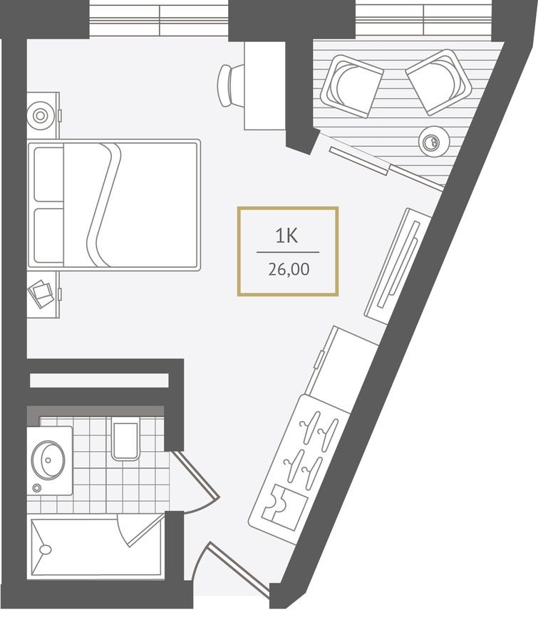 1к. апартаменты, 26.4 м²