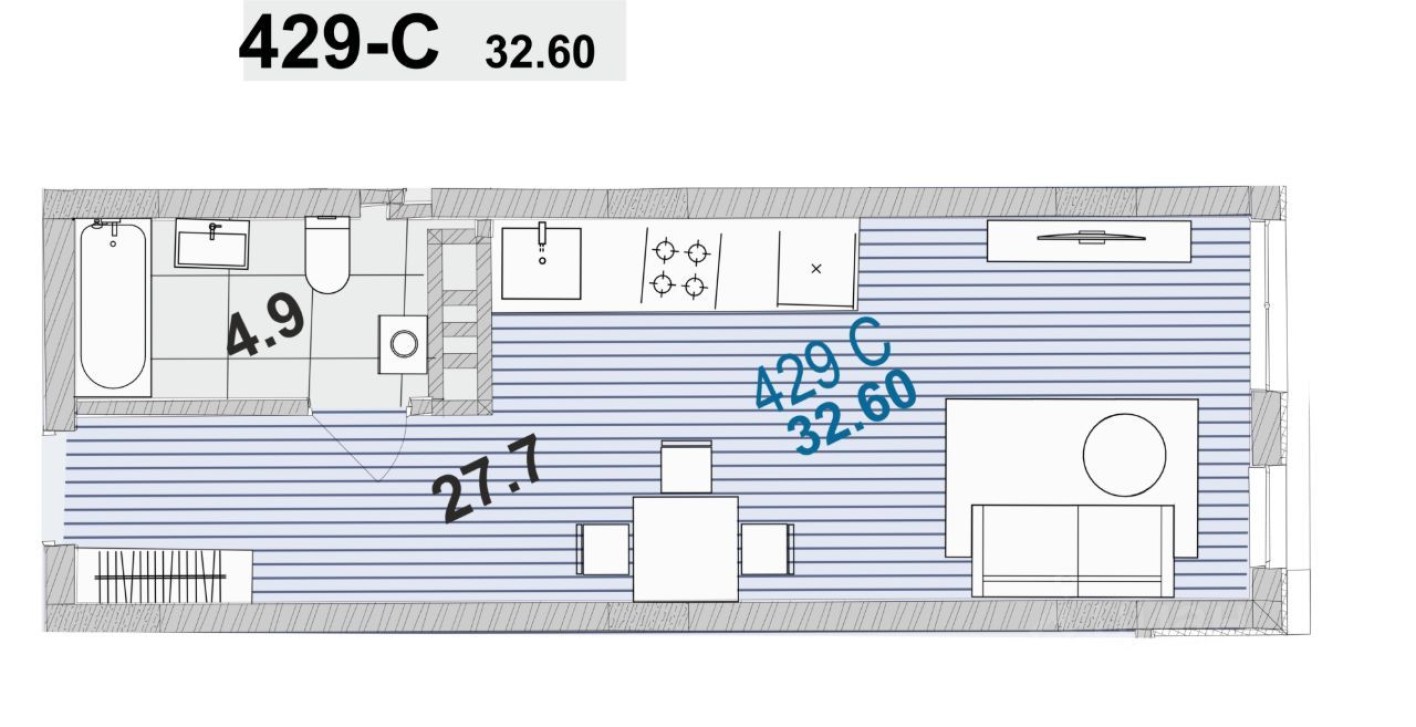1к. квартира, 32.6 м²