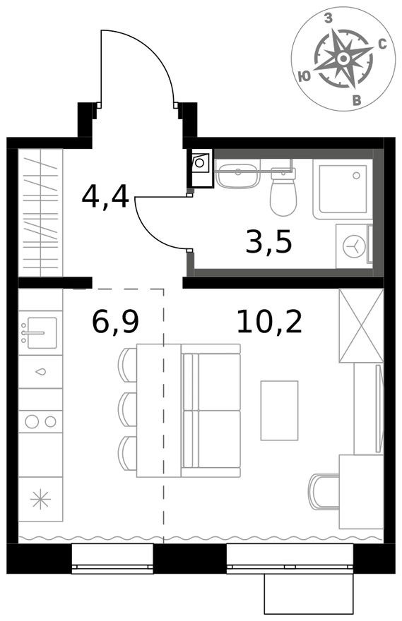 Студия-квартира, 25.0 м²