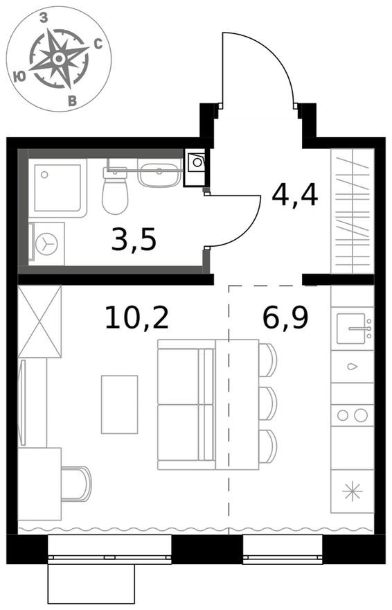 Студия-квартира, 25.0 м²