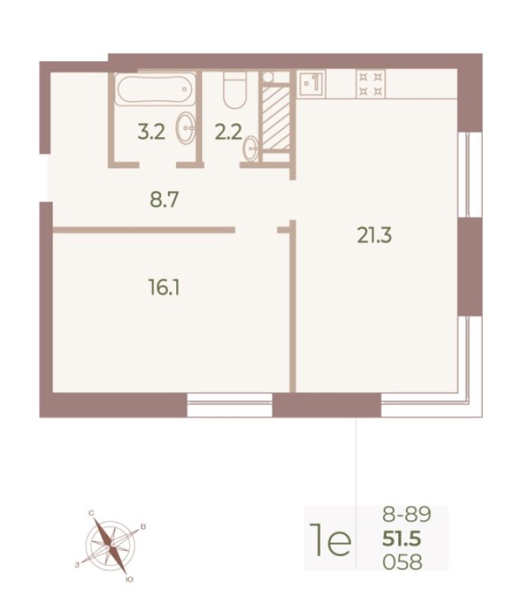 2е квартира, 51.8 м²