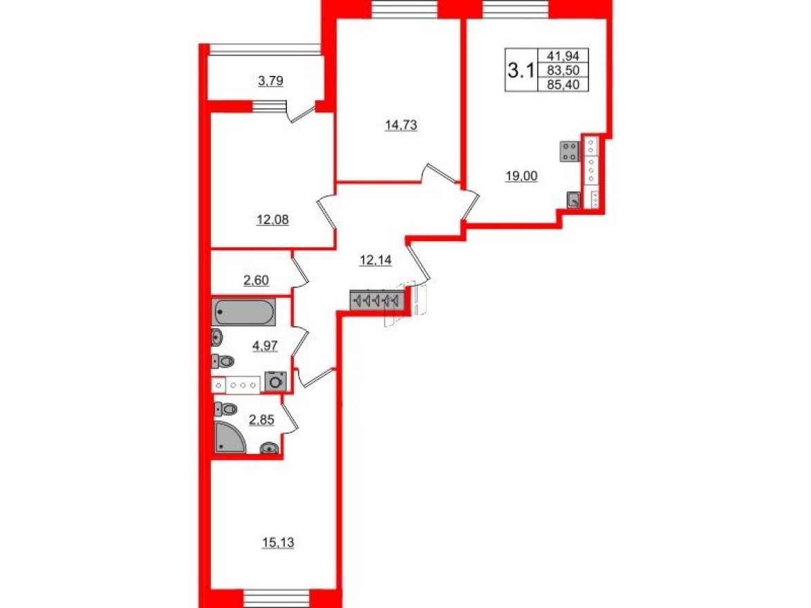 3к. квартира, 81.2 м²