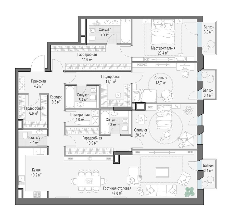 3к. квартира, 203.7 м²