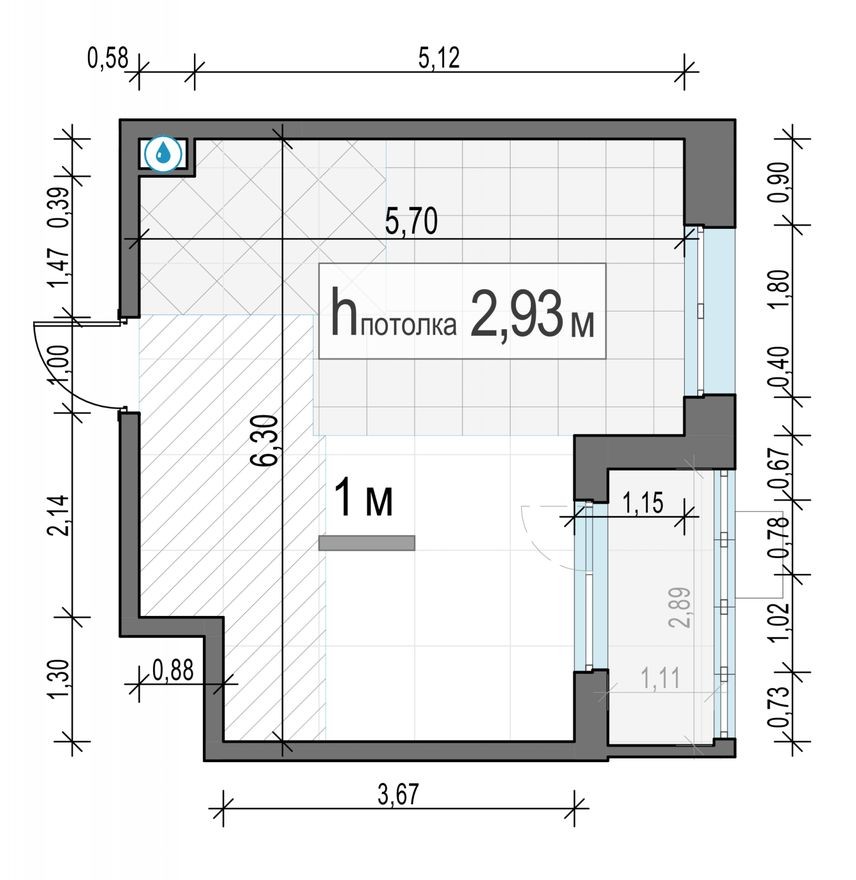 1к. квартира, 29.9 м²