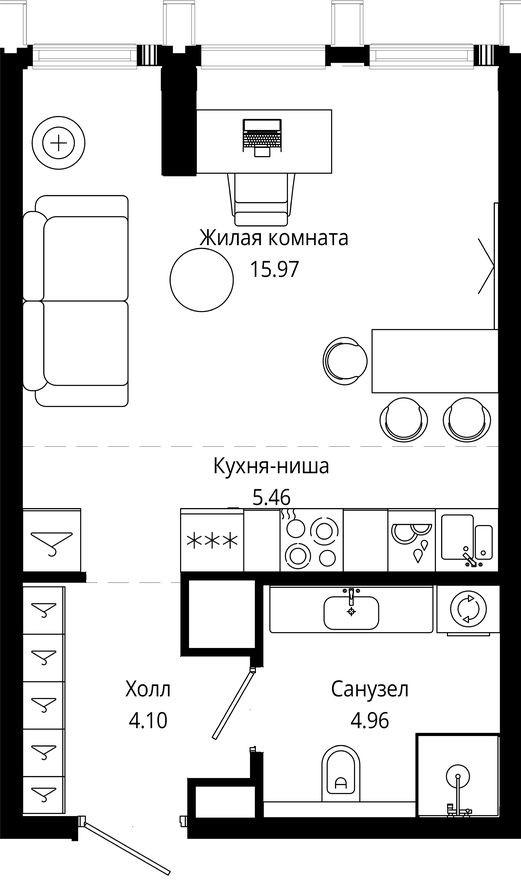 Студия-квартира, 29.8 м²