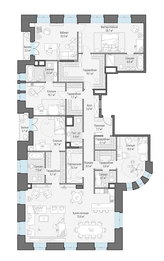 4к. квартира, 291.2 м²