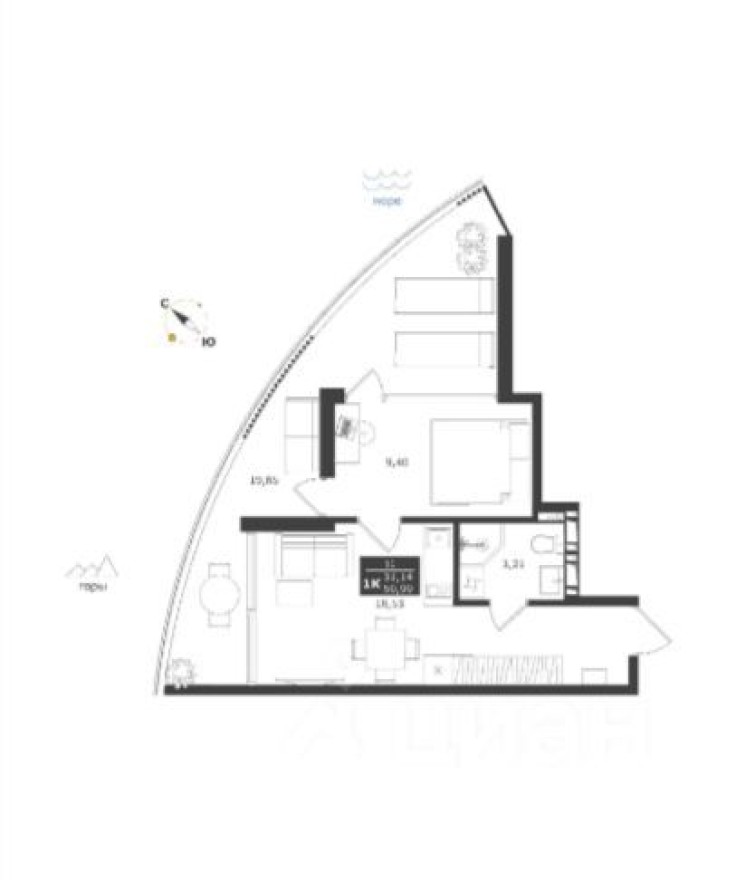 1к. апартаменты, 51.0 м²