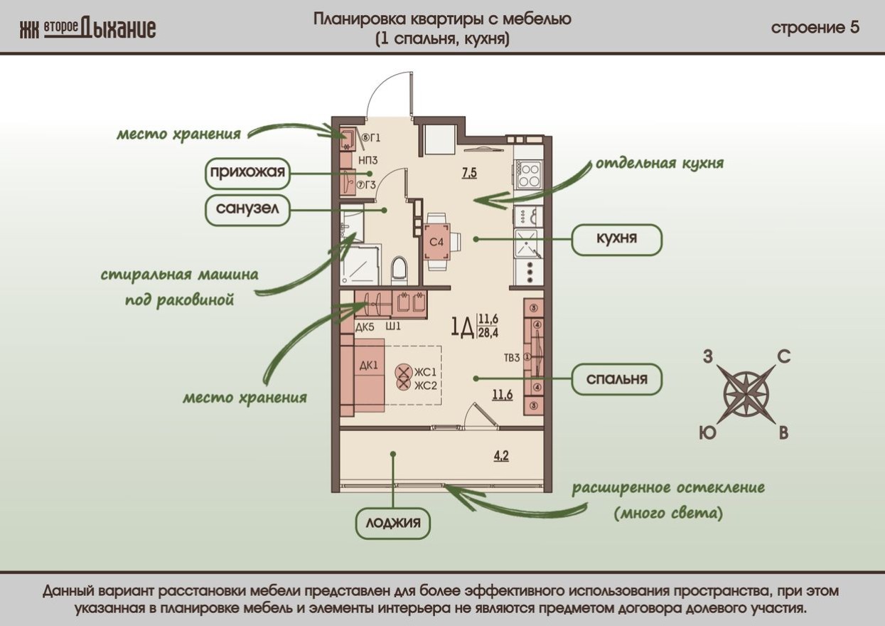 1к. квартира, 28.4 м²
