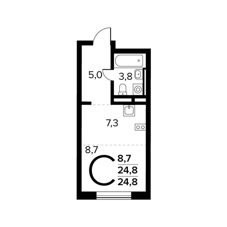 Студия-квартира, 24.8 м²