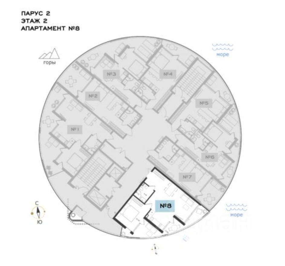 2к. апартаменты, 58.1 м²