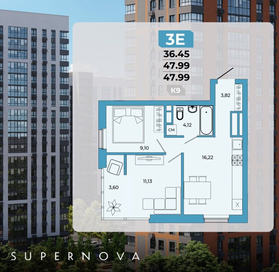 3к. квартира, 48.0 м²
