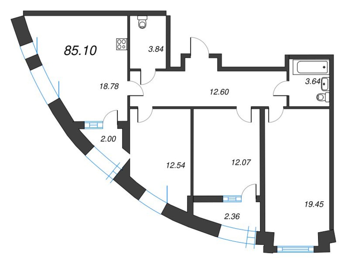 4е квартира, 85.0 м²