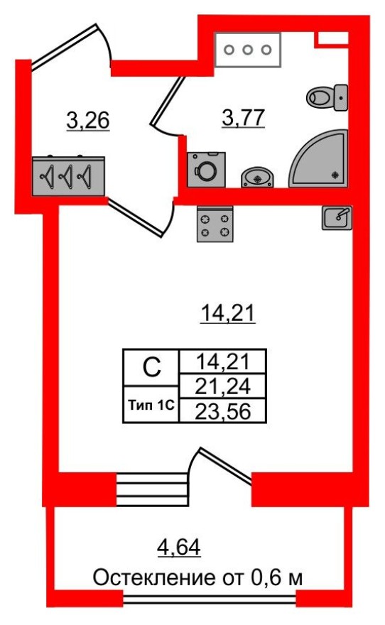 Студия-квартира, 21.2 м²