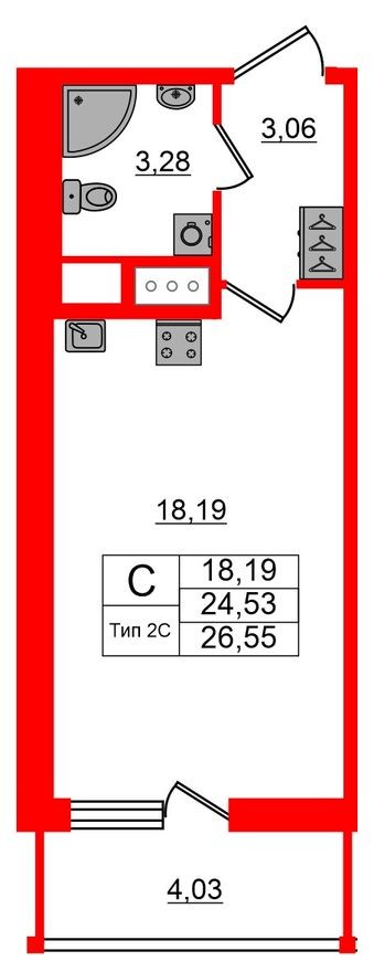 Студия-квартира, 24.5 м²