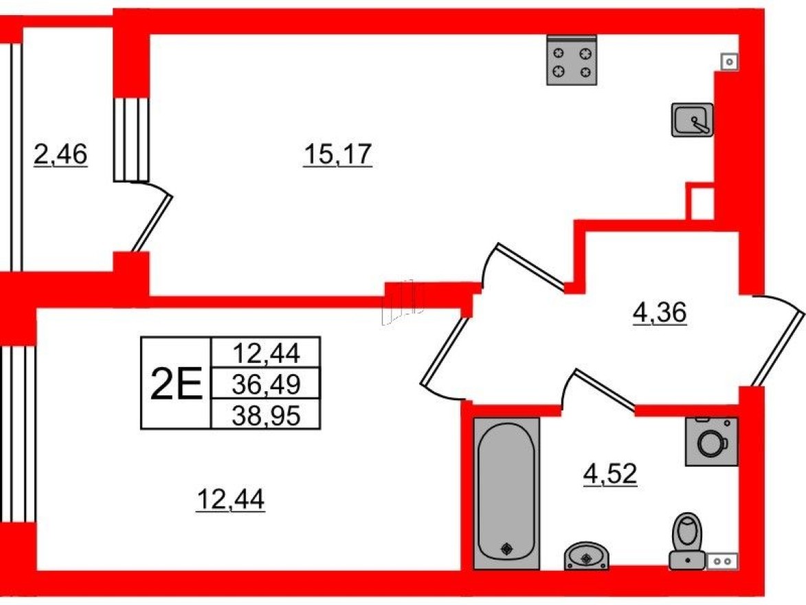 1к. квартира, 39.0 м²