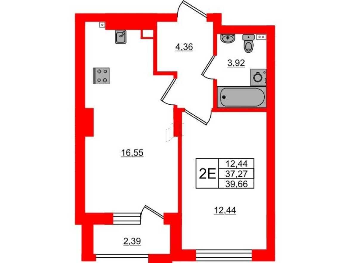 1к. квартира, 39.7 м²